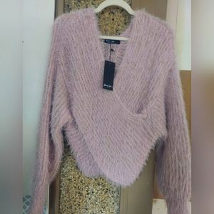 Fluffy Knit Lilac Wrap Sweater